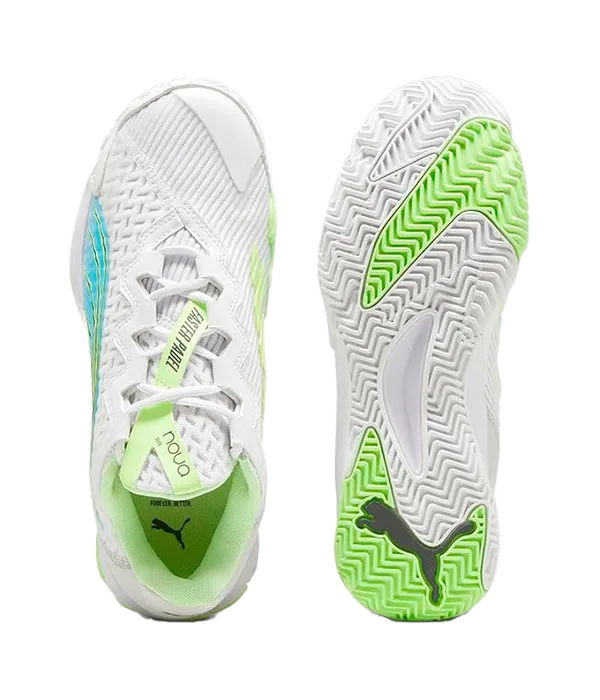 Padel Shoes Puma Nova Elite White/Blue/Fizzy Apple/Grey