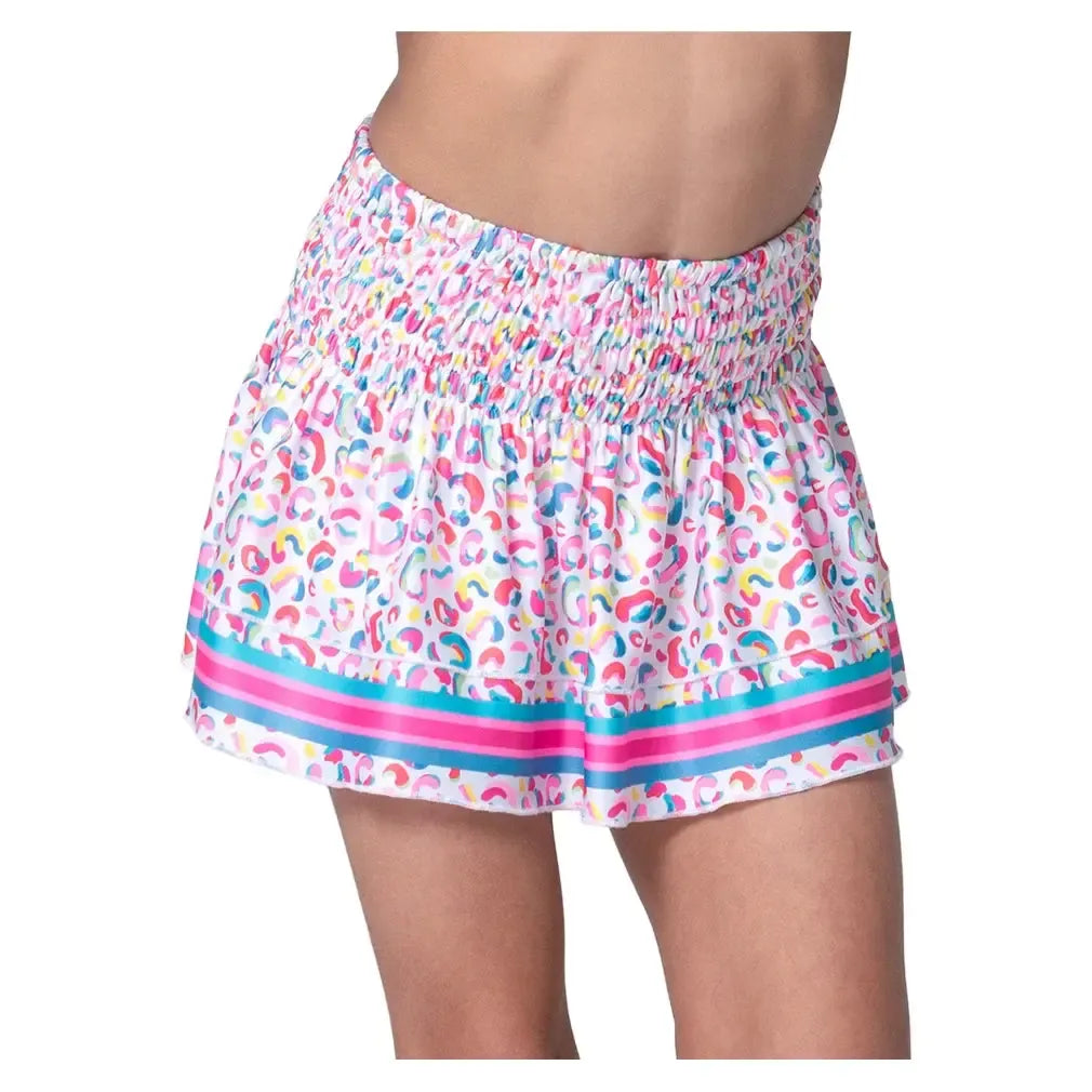 Girls' Cheetah Drip Smocked Tennis Skort Mulberry