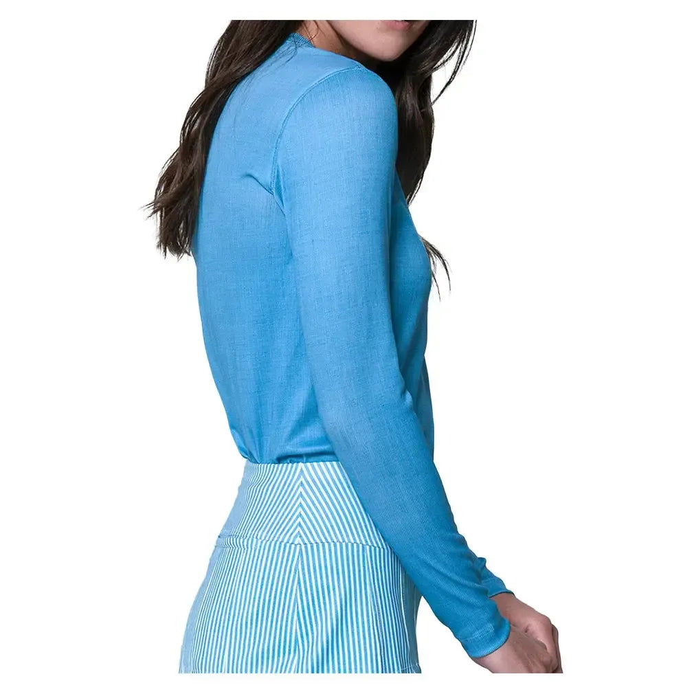 Women's Linen Play Henley Long Sleeve Tennis Top Periwinkle