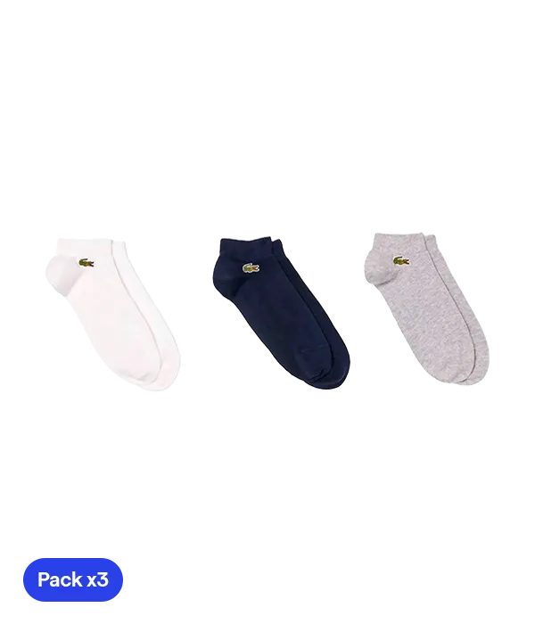 Socks Lacoste Cortos Azul/Gris/White (Pack x3)