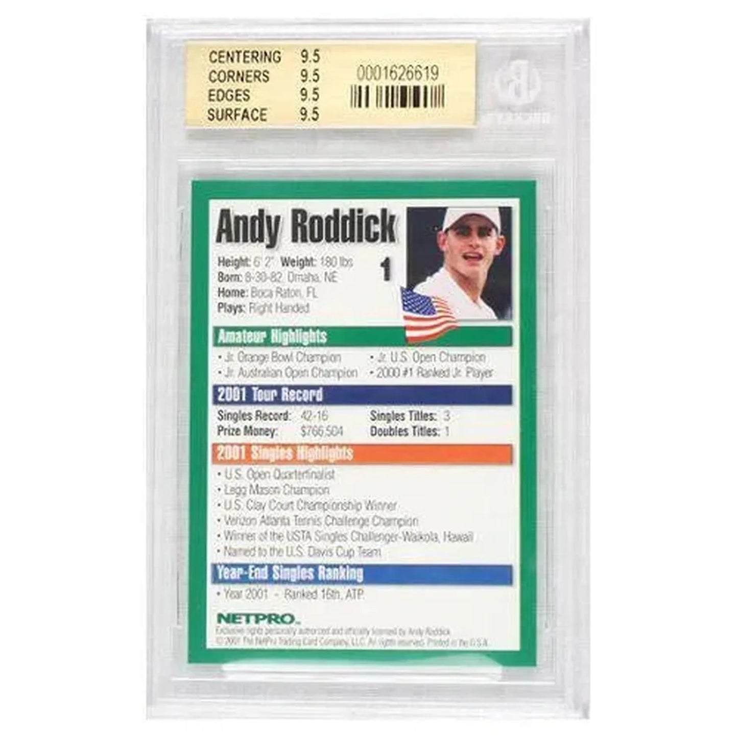 Andy Roddick 2001 NETPRO Tour Star Rookie Card (Beckett Rated)Tienda Tennis