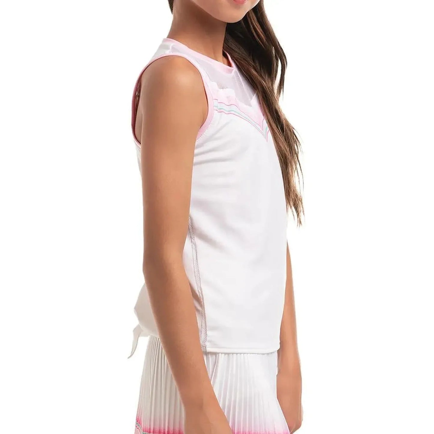 Girl's Retro Deco Tie Back Tennis Tank WhiteTienda Tennis