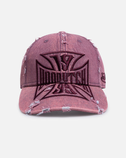 Von Dutch Cross Distressed Strapback Cap Burgundy