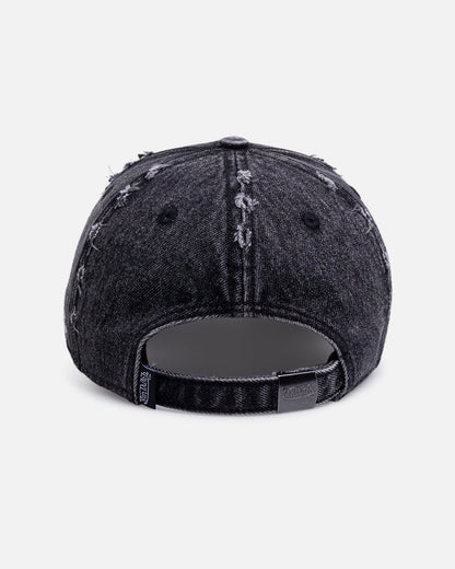 Von Dutch Cross Distressed Strapback Cap Washed Black
