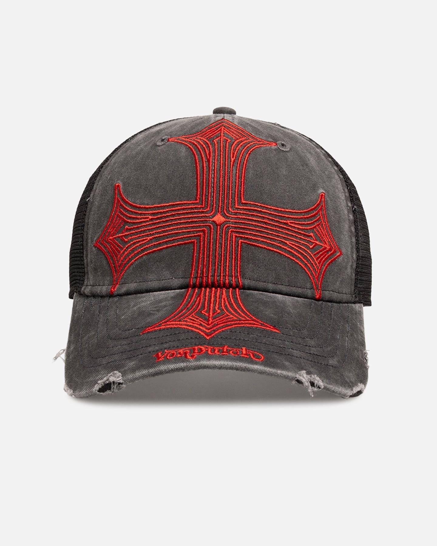 Von Dutch Worn Out Trucker Snapback Hat Washed Black
