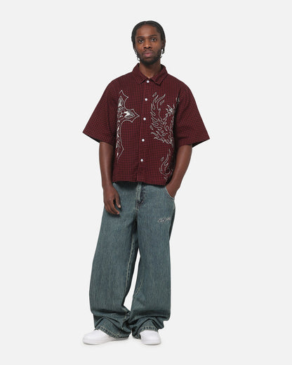 Ed Hardy Ghost Tattoo Button Up Shirt Plum