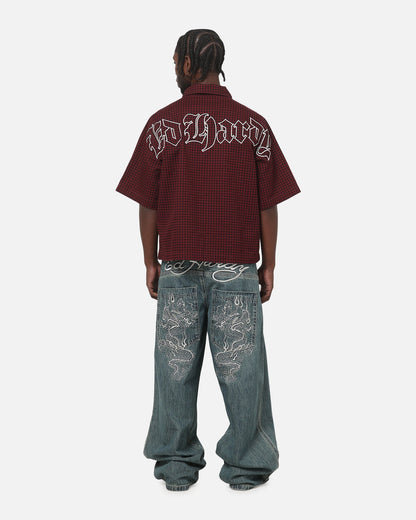 Ed Hardy Ghost Tattoo Button Up Shirt Plum