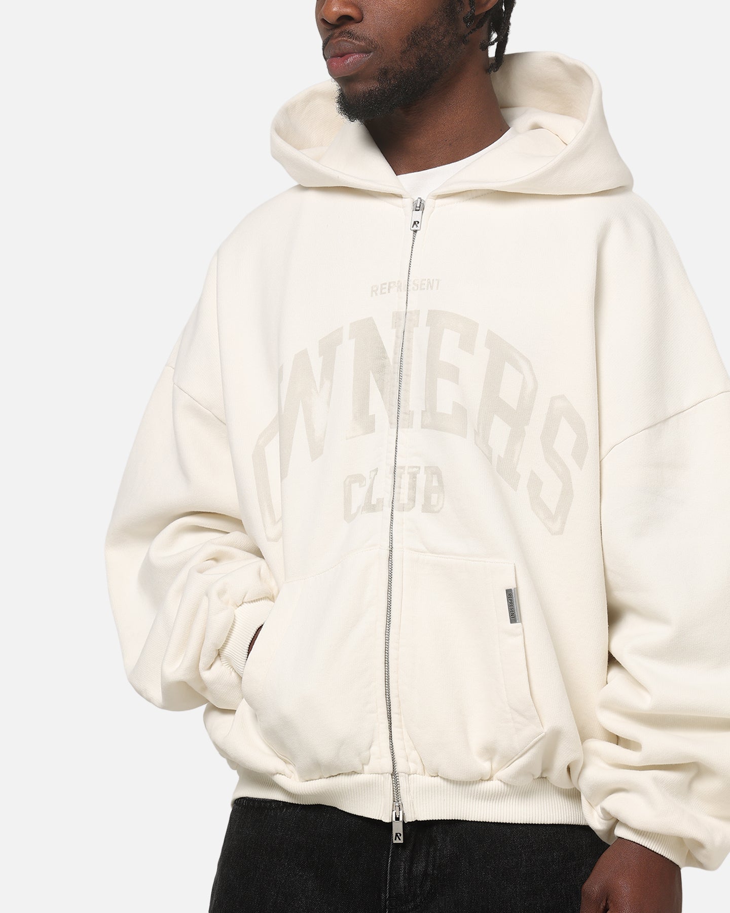 Represent Oweners Zip Through Hoodie Chalk