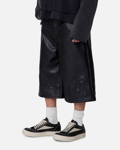 MNML Ultra Baggy Leather Flame Shorts Black