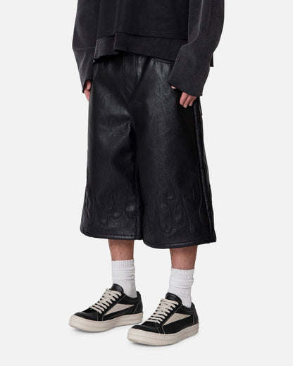 MNML Ultra Baggy Leather Flame Shorts Black