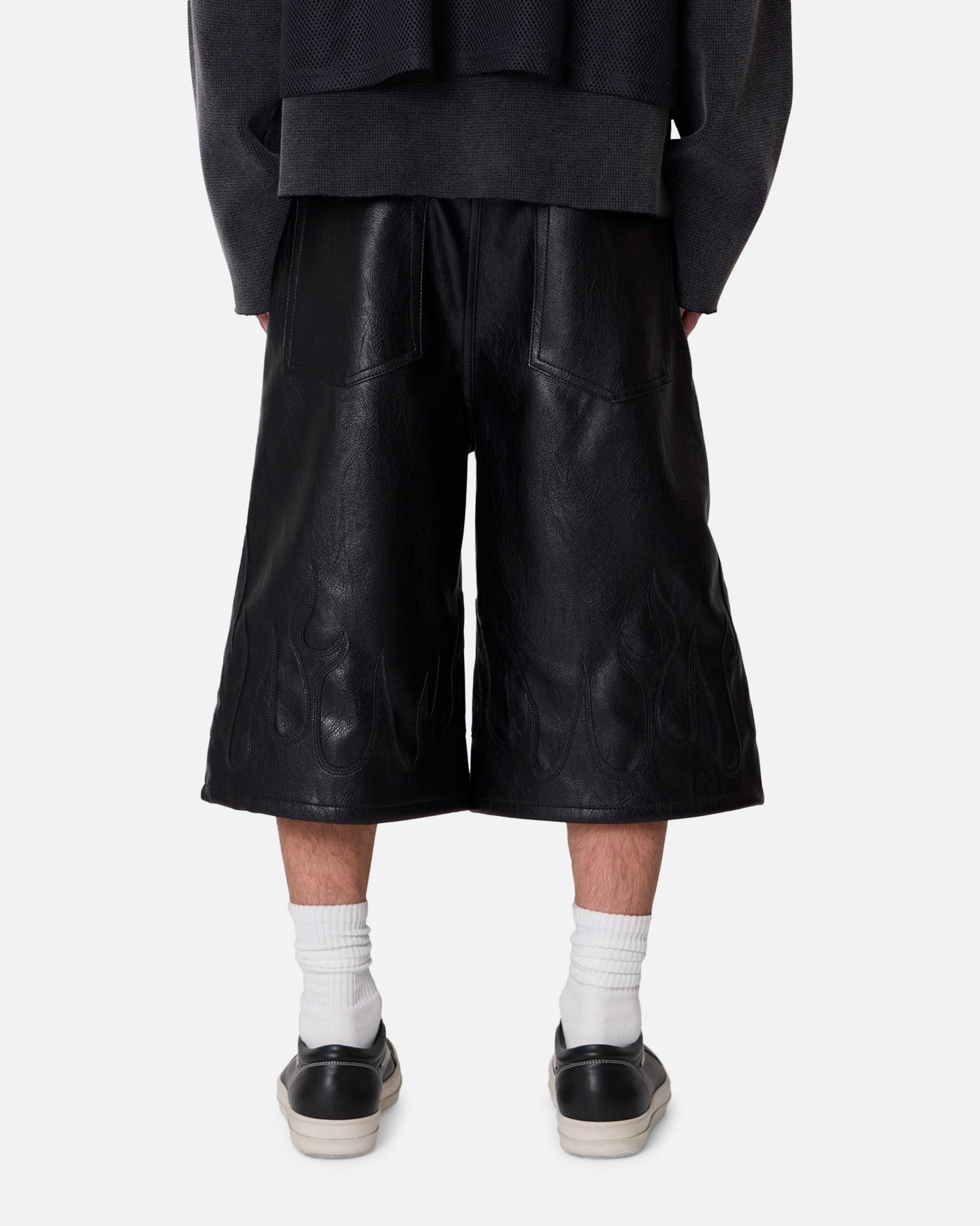 MNML Ultra Baggy Leather Flame Shorts Black