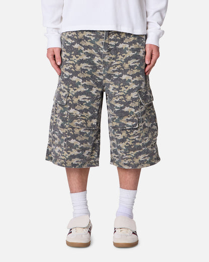 MNML Distressed Ultra Baggy Cargo Shorts Camo