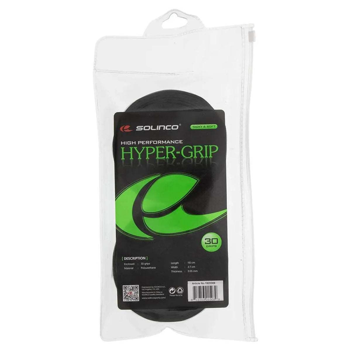 Hyper Extra Tacky Tennis Over Grip Black 30 Pack-Accessories-Solinco-100908-DEFAULT-L-Tennis Express