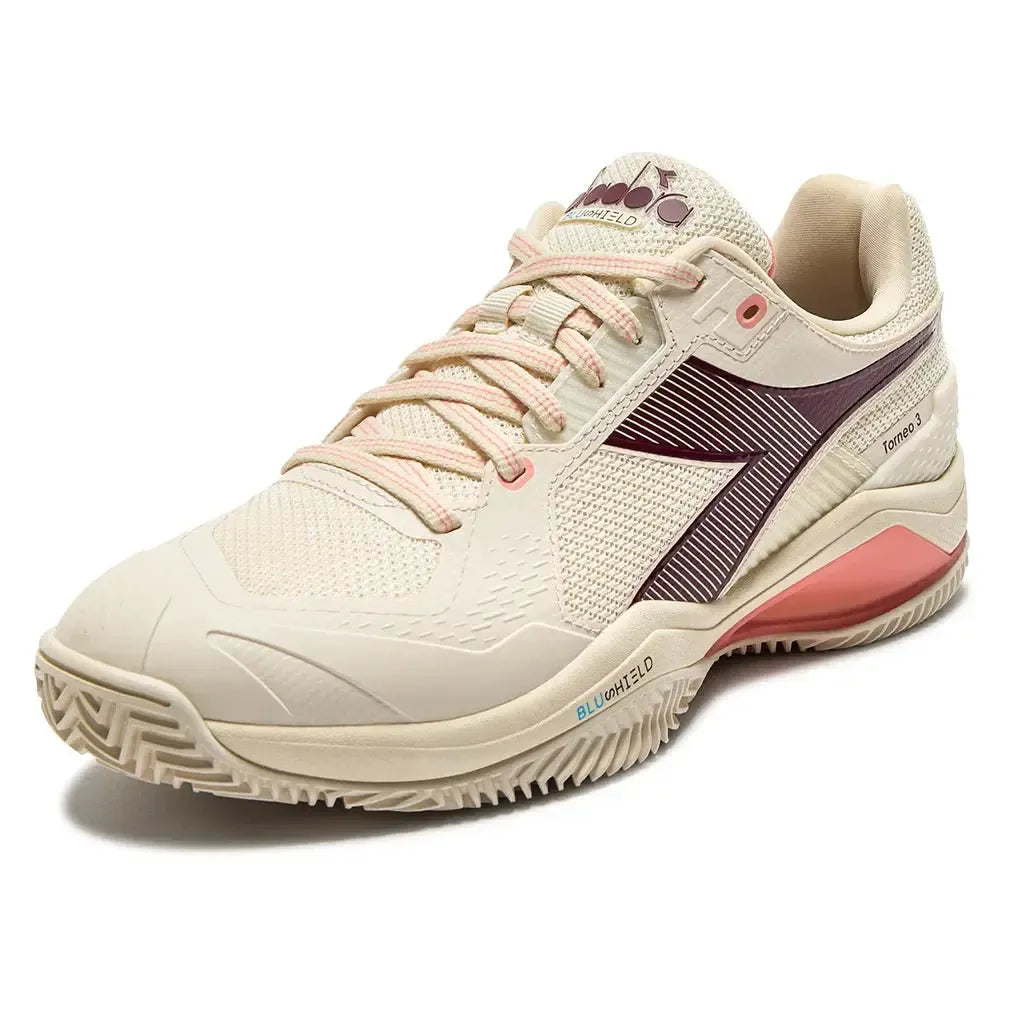 Women's Blushield Torneo 3 Clay Tennis Shoes Whisper White and Maroon-Footwear-Diadora-101.181469_C0184-Tennis Express