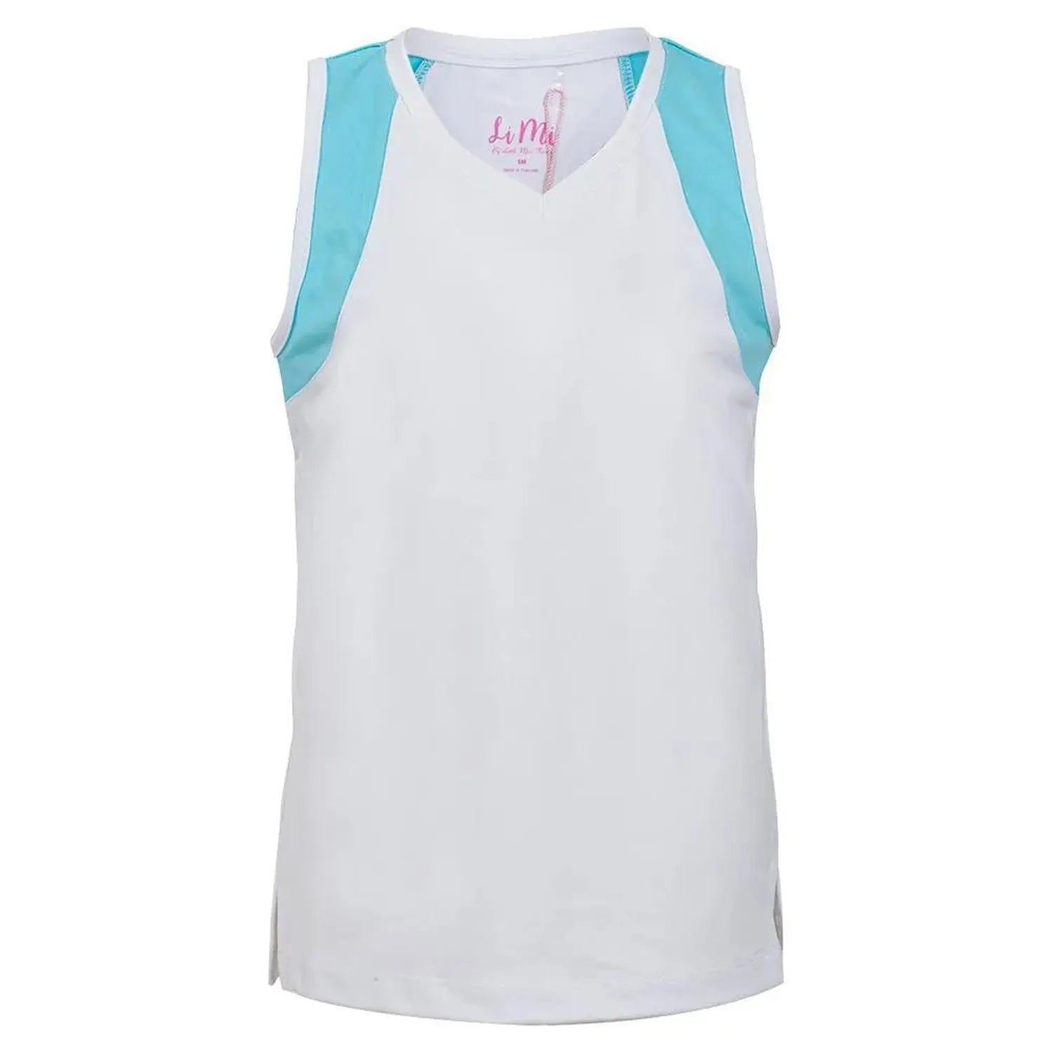 Girls' Tennis Tank White and Aqua Block Trim-Apparel-Little Miss Tennis-102316-DEFAULT-L-Tennis Express