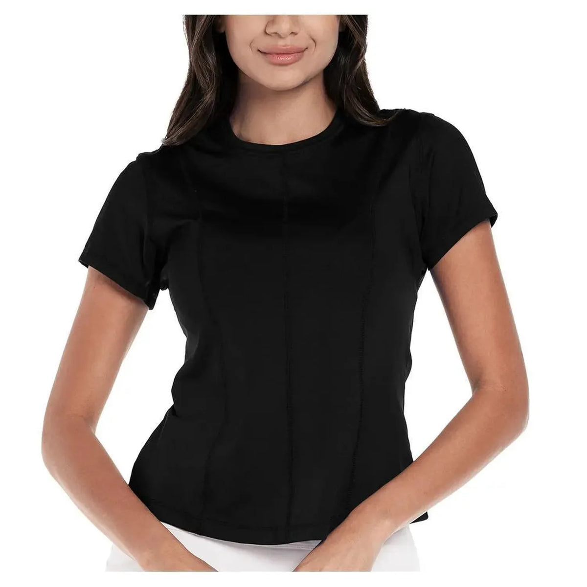 Women's Center Court Short Sleeve Tennis Top-Apparel-Lucky In Love-104972-001_BLACK-L-Tennis Express