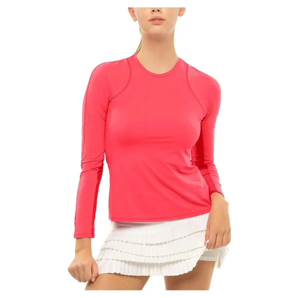 Women's LUV Breeze Long Sleeve Tennis Crew-Apparel-Lucky In Love-105241-647_CORAL_CRUSH-L-Tennis Express