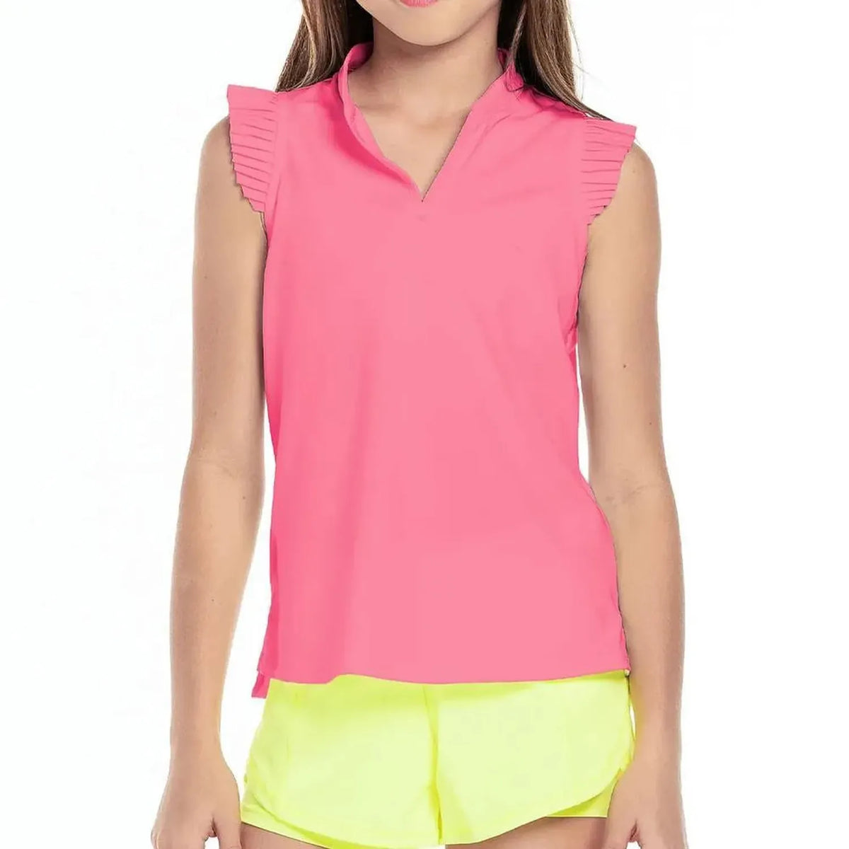 Girls' Pleat Me Up Tennis Tank-Apparel-Lucky In Love-105594-648_NEON_PINK-L-Tennis Express