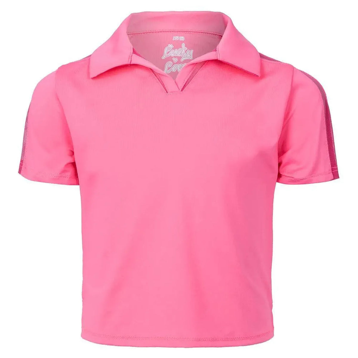 Girls' Cropped Tennis Polo-Apparel-Lucky In Love-105802-648_NEON_PINK-L-Tennis Express