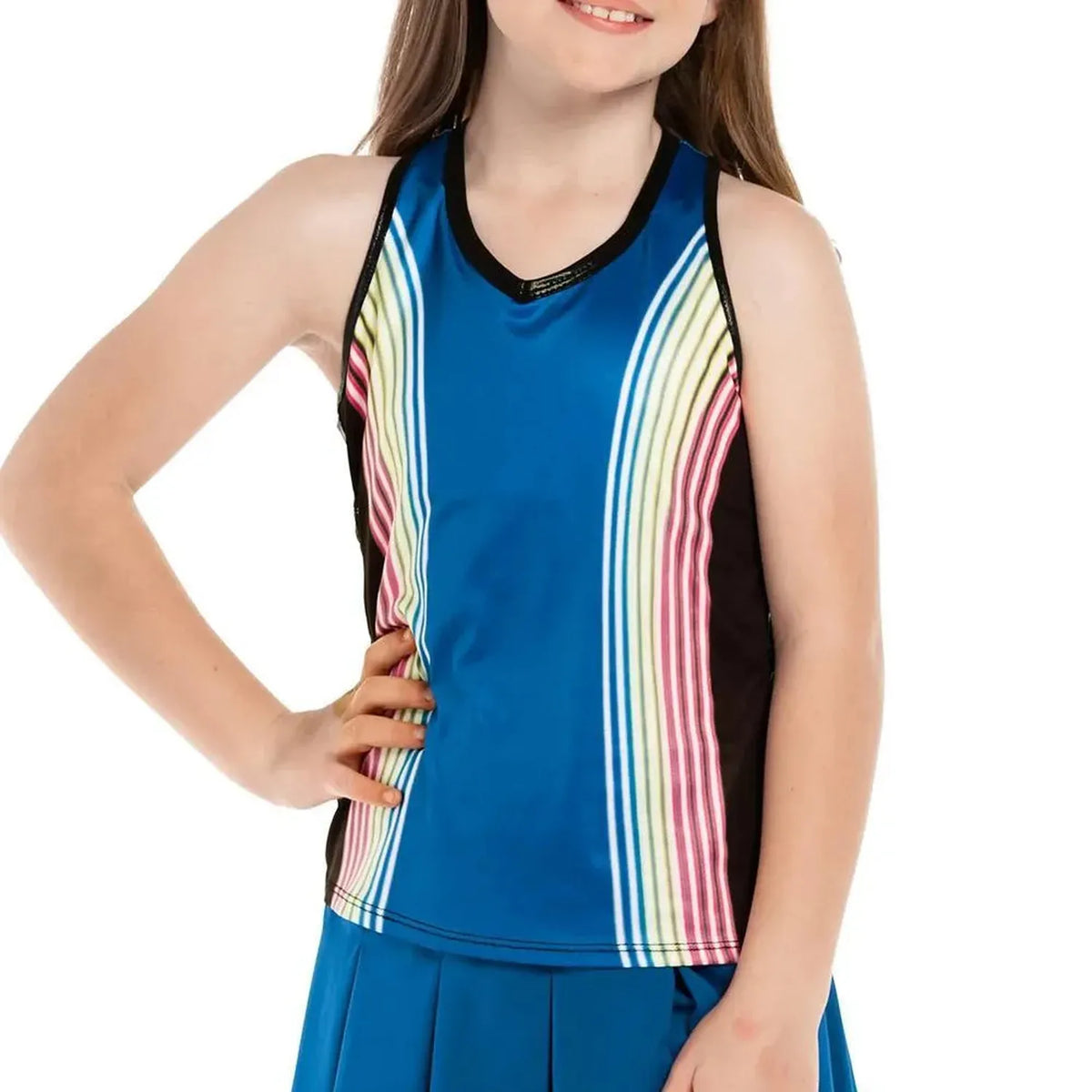 Girls' Neon Lights Tennis Tank Electric Blue-Apparel-Lucky In Love-106004-DEFAULT-L-Tennis Express