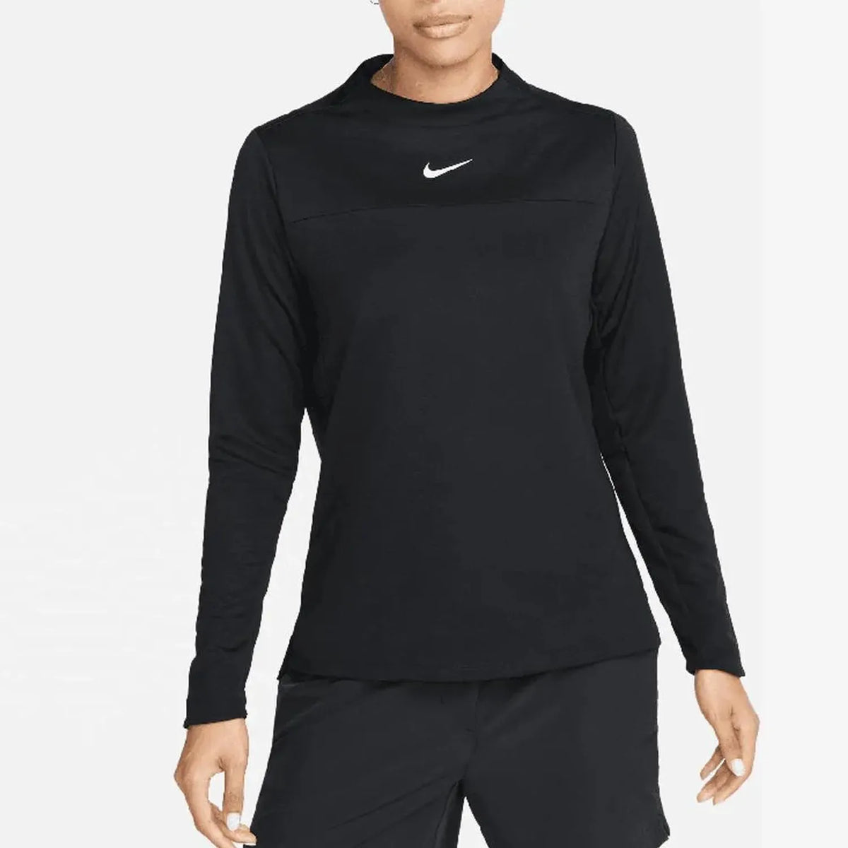 Women's Dri-FIT Club UV Tennis Crew Top-Apparel-Nike-106687-010_BLACKWT-L-Tennis Express