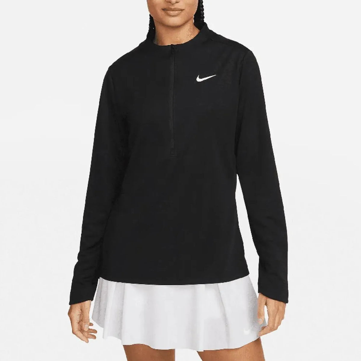 Women's Dri-FIT Club Half-Zip UV Tennis Top-Apparel-Nike-106689-010_BLACKWT-L-Tennis Express
