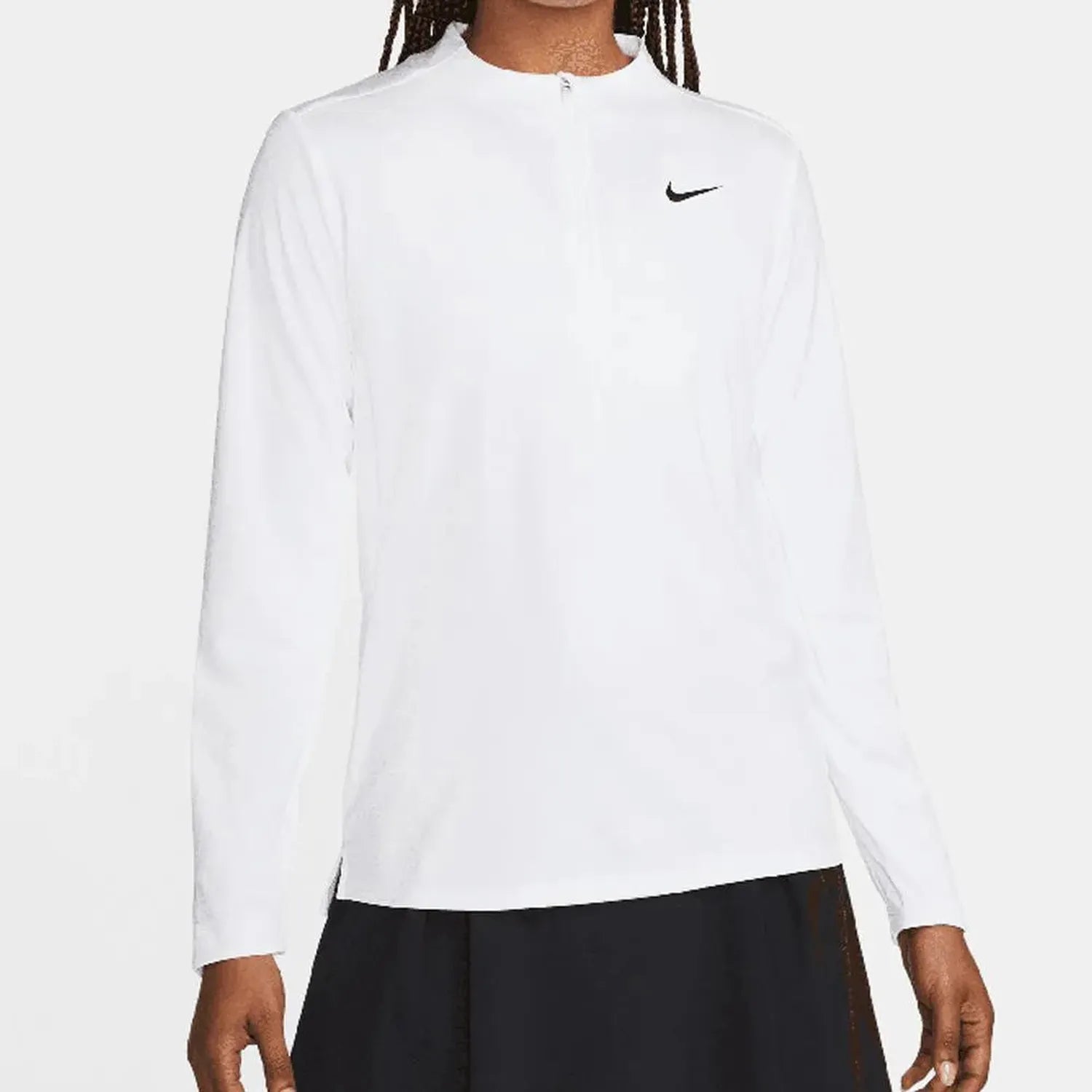 Women's Dri-FIT Club Half-Zip UV Tennis Top-Apparel-Nike-106689-100_WHITEBK-L-Tennis Express