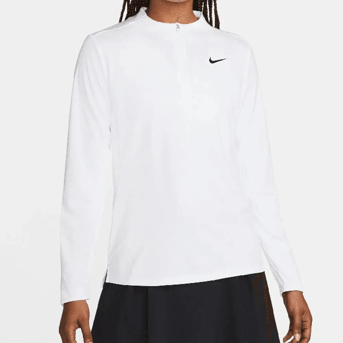 Women's Dri-FIT Club Half-Zip UV Tennis Top-Apparel-Nike-106689-100_WHITEBK-L-Tennis Express