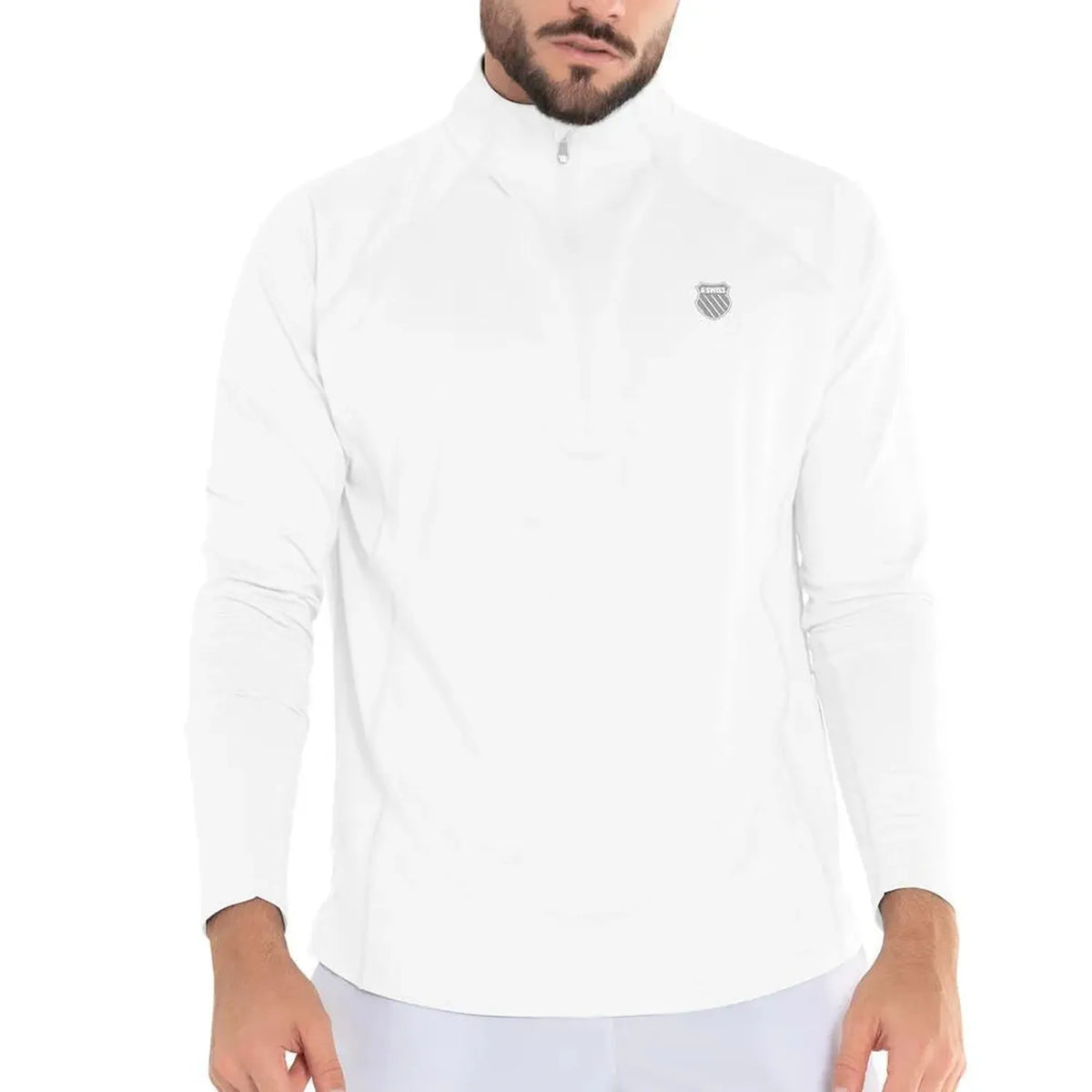 Men's Swift 1/4 Zip Tennis Long Sleeve-Apparel-K-Swiss-107488-110_WHITE-L-Tennis Express