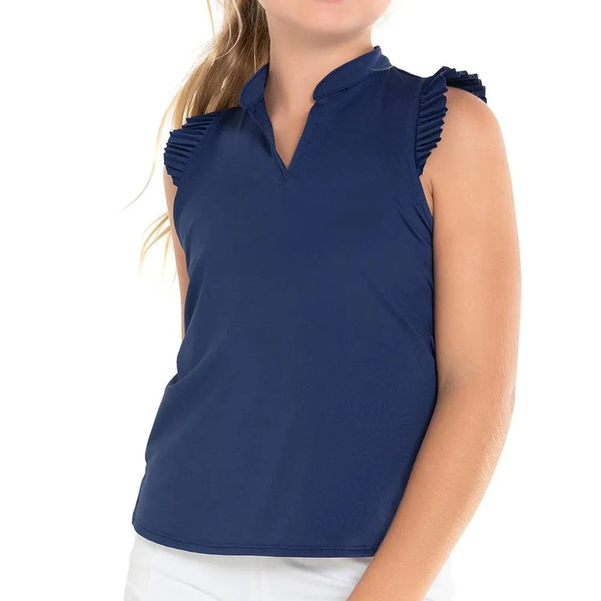 Girl's Pleat Me Up Tennis Tank Navy-Apparel-Lucky In Love-108068-DEFAULT-L-Tennis Express