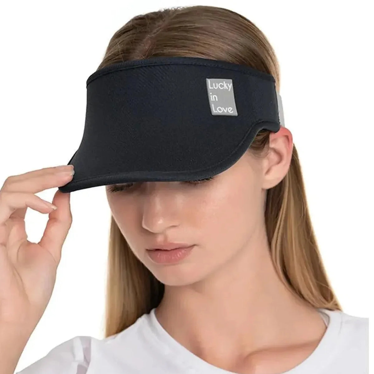 Women's Lucky Logo Stretch Tennis Visor-Apparel-Lucky In Love-108414-001_BLACK-L-Tennis Express