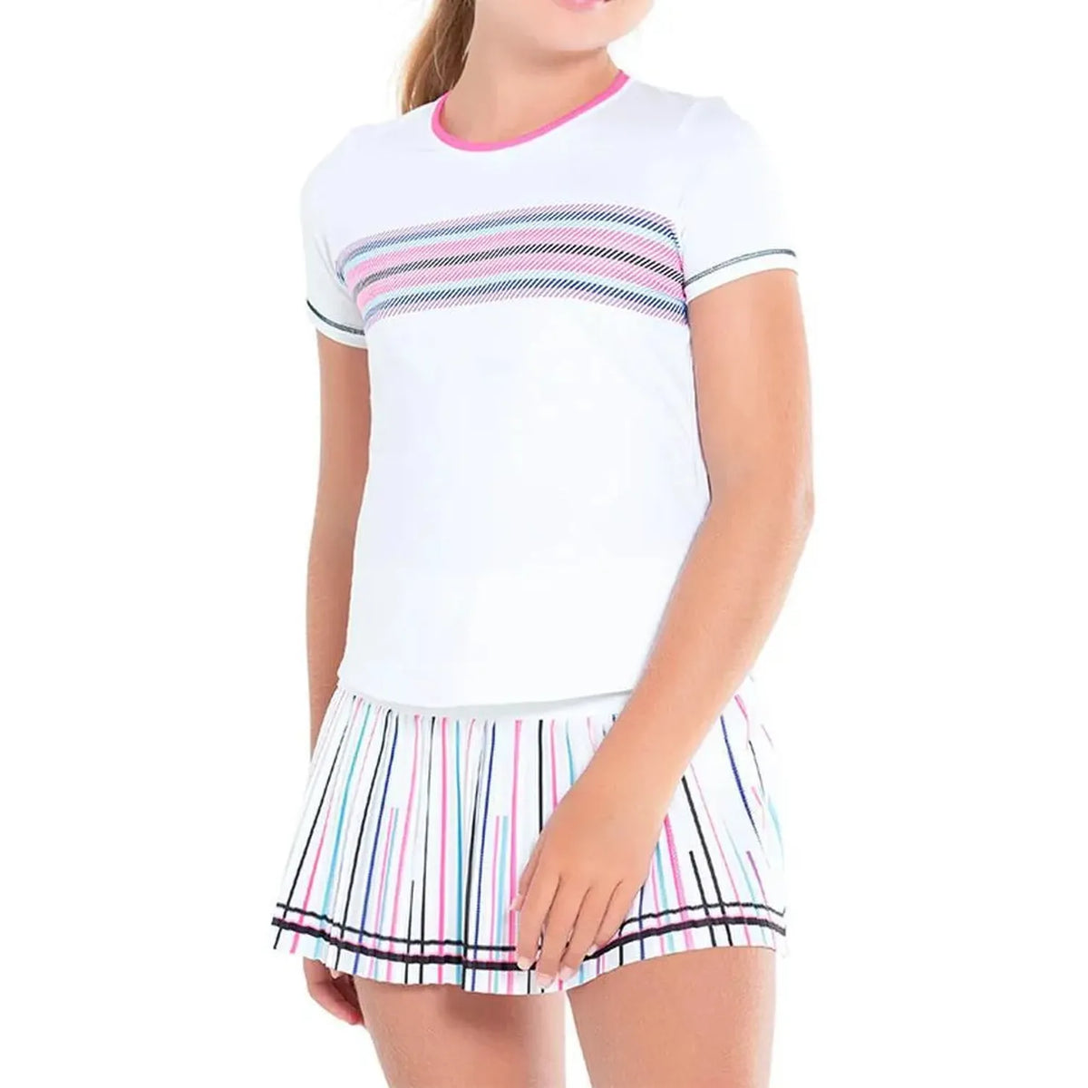 Girl's Prep In My Step Tennis Short Sleeve White-Apparel-Lucky In Love-109714-DEFAULT-L-Tennis Express