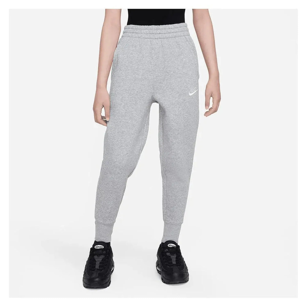 Girl's Club Fleece High-Waisted Fitten Pants-Apparel-Nike-109893-063_DK_GREY_HEATHER-L-2-[Sku]-Tennis Express