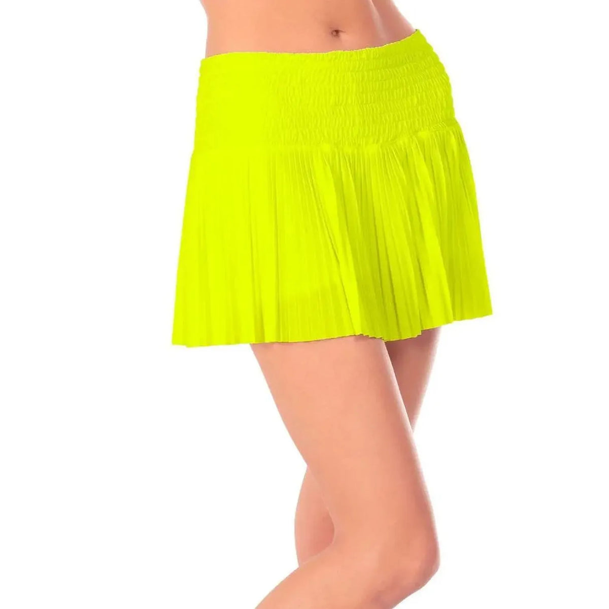 Women's Long Pleated Smocked Tennis Skort-Apparel-Lucky In Love-110074-710_NEON_YELLOW-L-Tennis Express