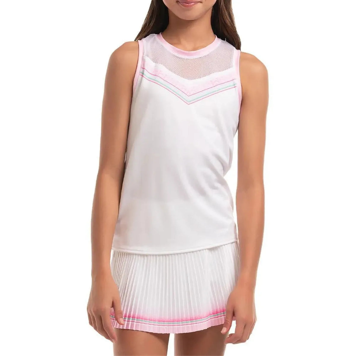 Girl's Retro Deco Tie Back Tennis Tank White-Apparel-Lucky In Love-111897-DEFAULT-L-Tennis Express