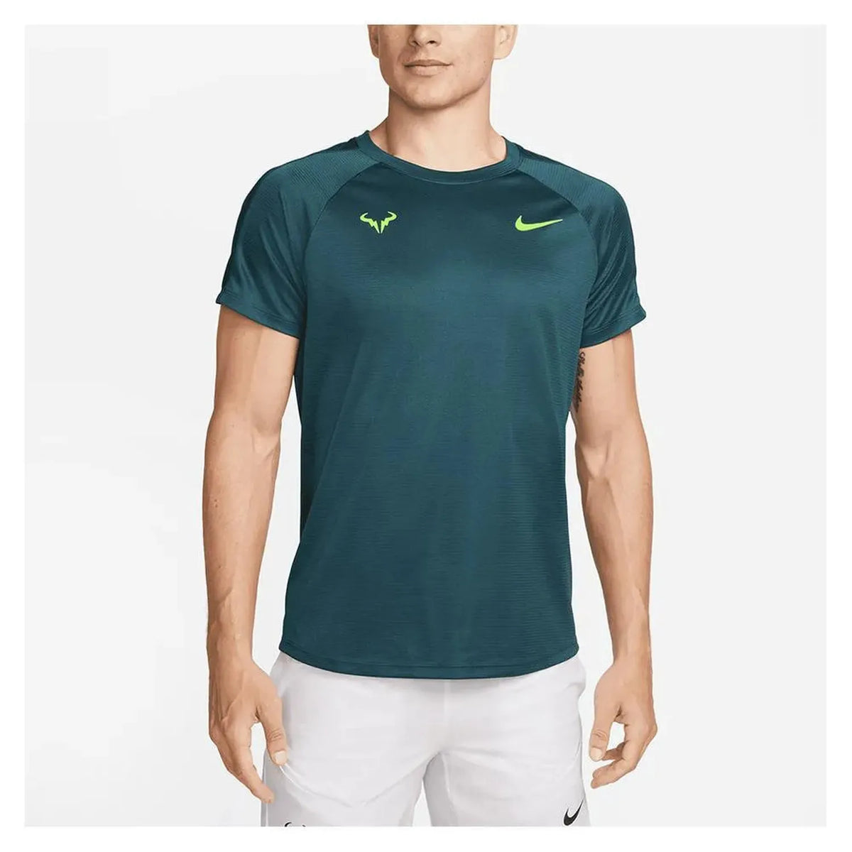 Mens Rafa Dri-Fit Challenger Short Sleeve Tennis Top-Apparel-Nike-113073-381_GEODE_TEALVOLT-L-Tennis Express