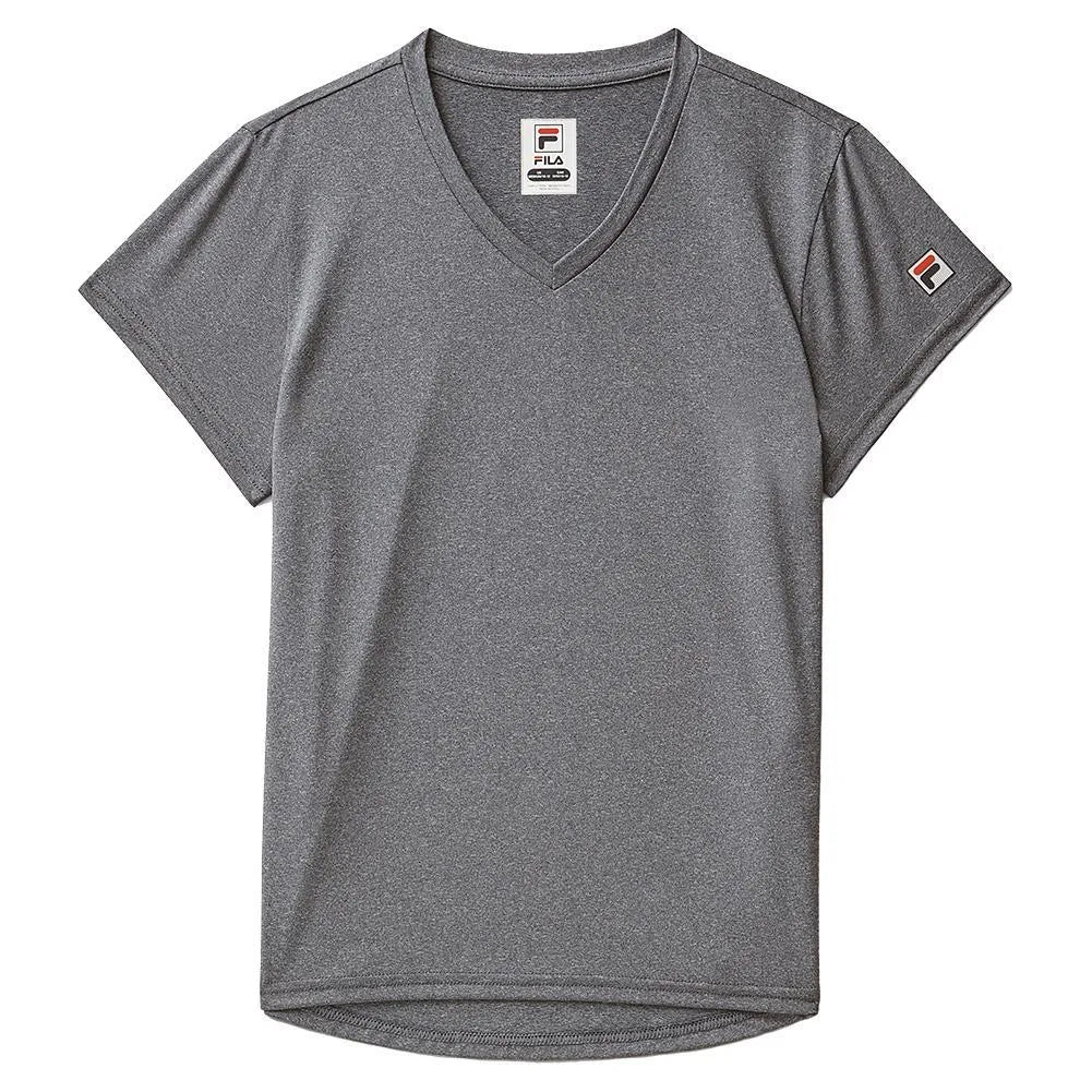 Girls Short Sleeve Performance Tennis Top-Apparel-Fila-113352-051_CHARCOAL_HEATHER-L-Tennis Express
