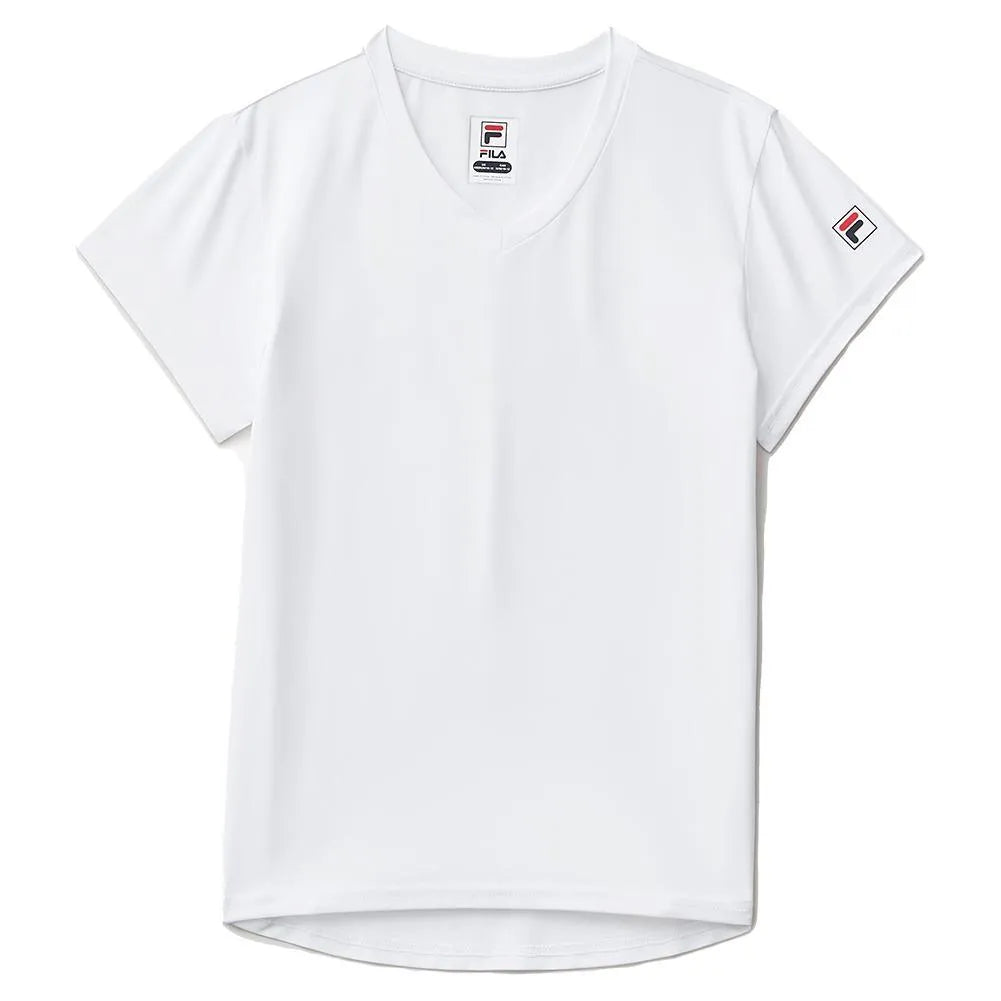 Girls Short Sleeve Performance Tennis Top-Apparel-Fila-113352-100_WHITE-L-Tennis Express