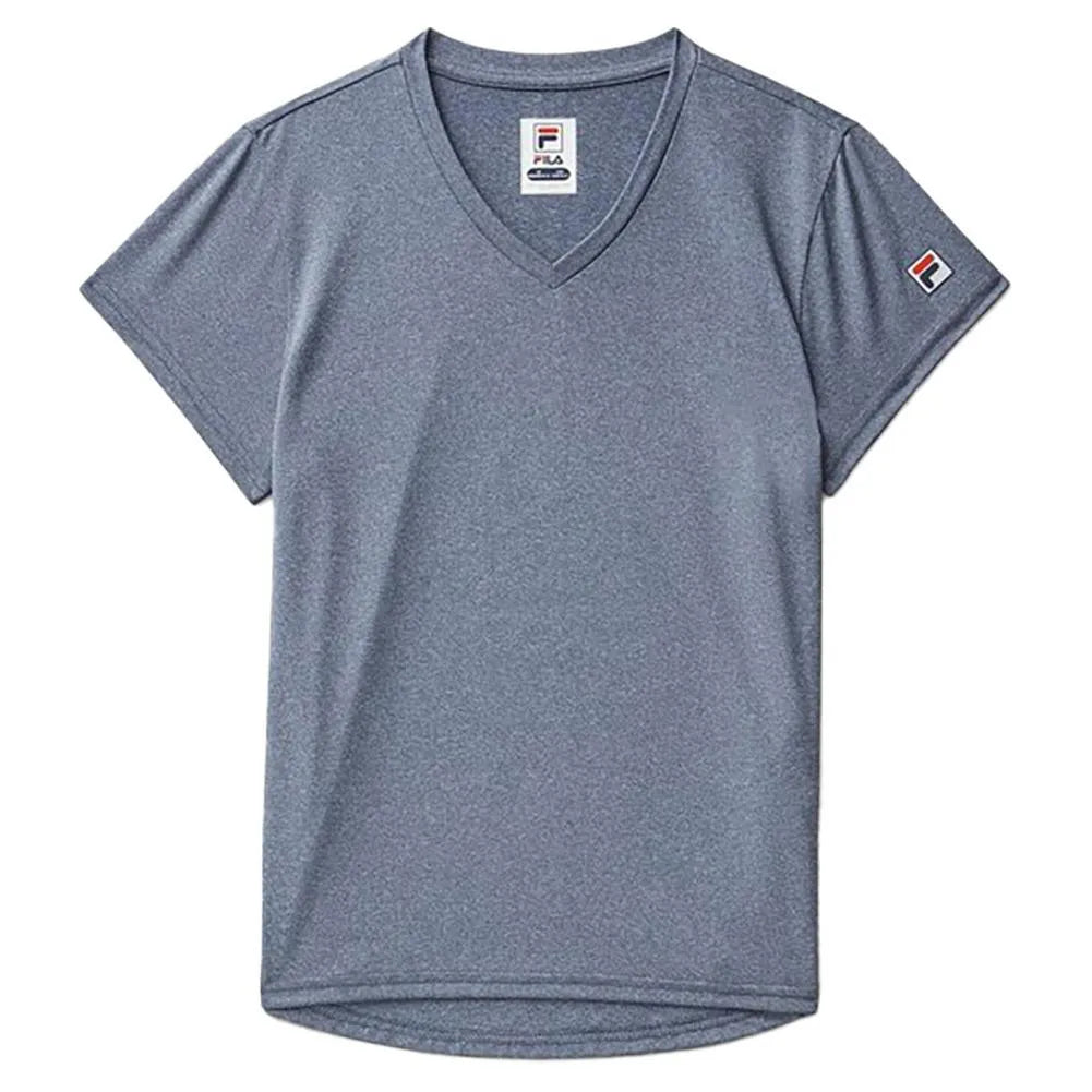 Girls Short Sleeve Performance Tennis Top-Apparel-Fila-113352-413_NAVY_HEATHER-L-Tennis Express