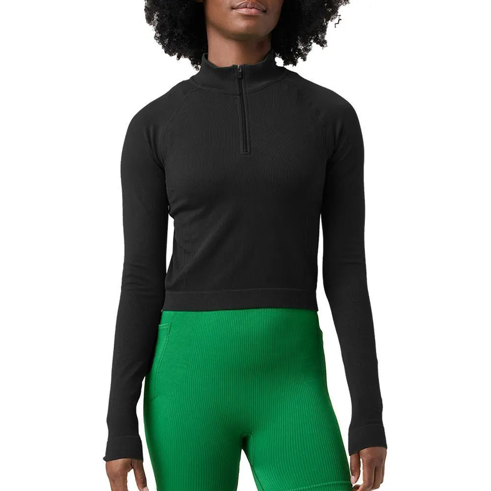 Womens Break Point Seamless Quarter Zip Tennis Top Black-Apparel-Fila-113891-DEFAULT-L-Tennis Express