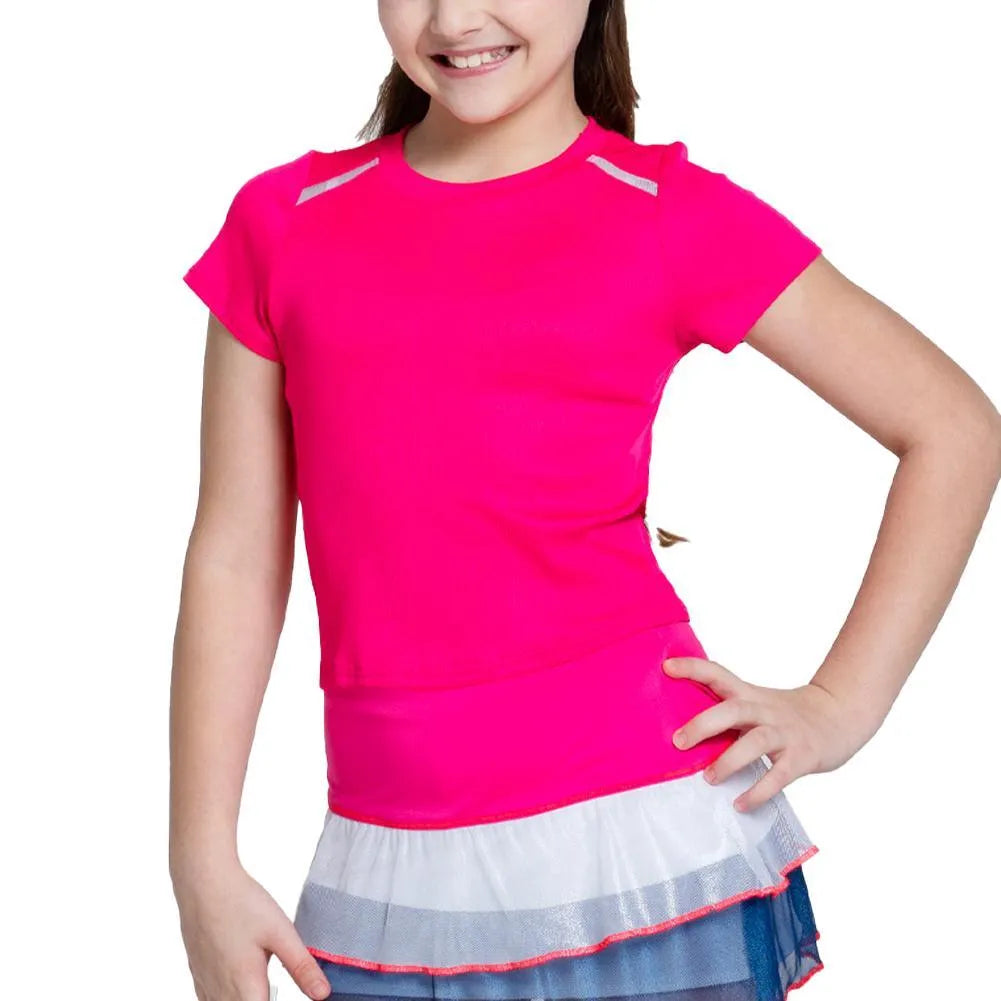 Girls' Hip To It Short Sleeve Tennis Top Shocking Pink-Apparel-Lucky In Love-115275-DEFAULT-L-Tennis Express