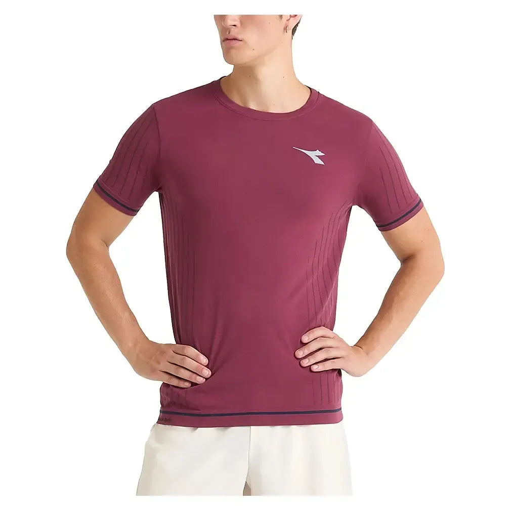 Men's Short Sleeve Icon Stratouno Tennis Top Maroon Banner-Apparel-Diadora-182082-45106F25-3-Tennis Express