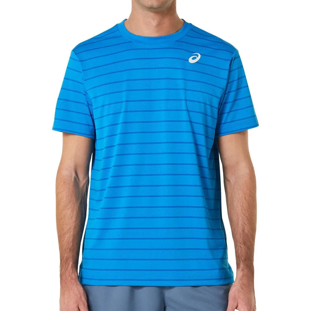 Men's Court Stripe Short Sleeve Tennis Top-Apparel-Asics-2041A257_411-Tennis Express