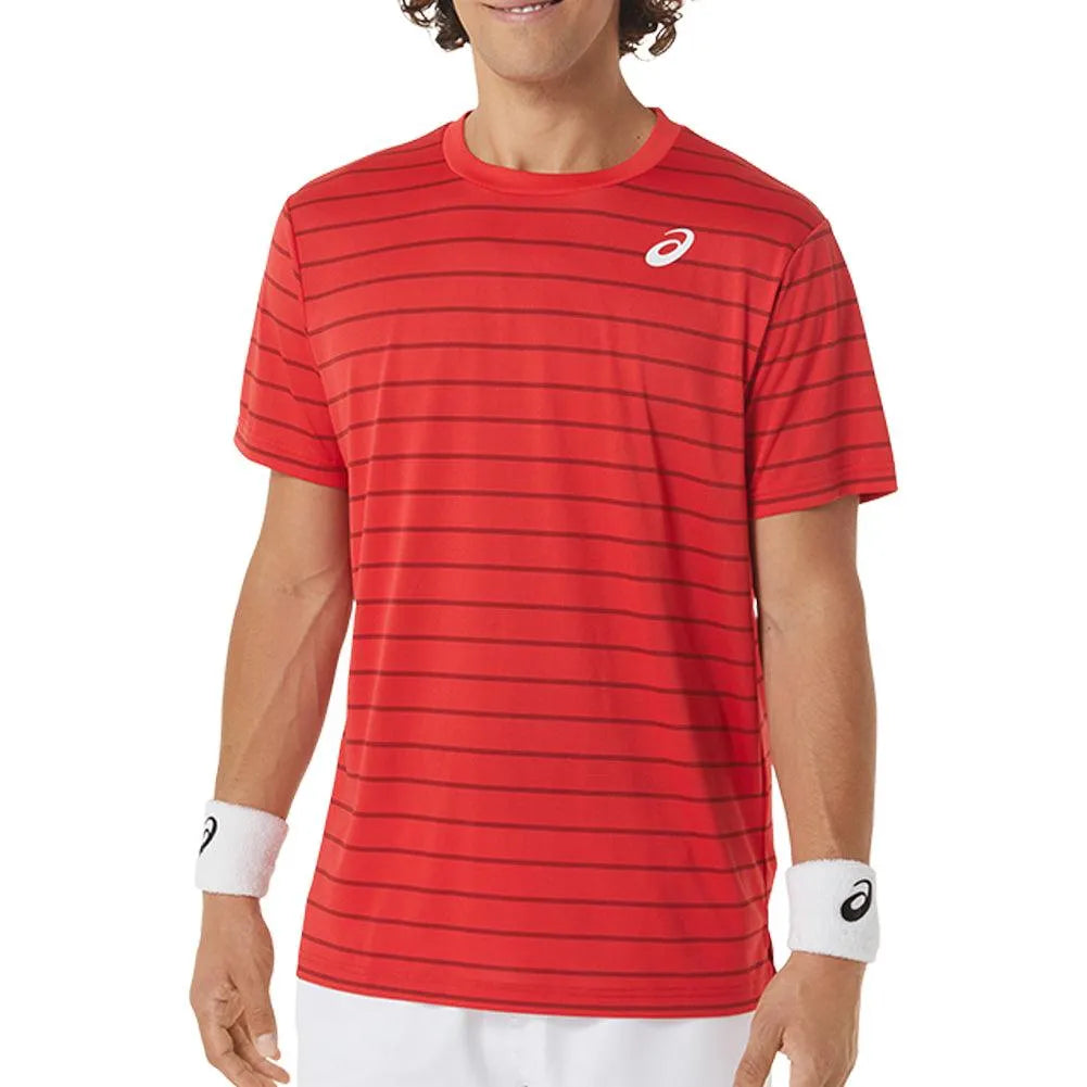 Men's Court Stripe Short Sleeve Tennis Top-Apparel-Asics-2041A257_600-Tennis Express