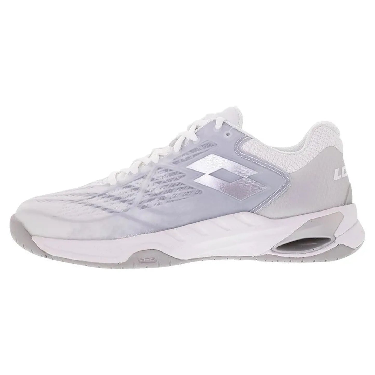 Women's Mirage 100 Speed Tennis Shoes All White and Silver Metal 2-Footwear-Lotto-210739-1GNB-1-Tennis Express