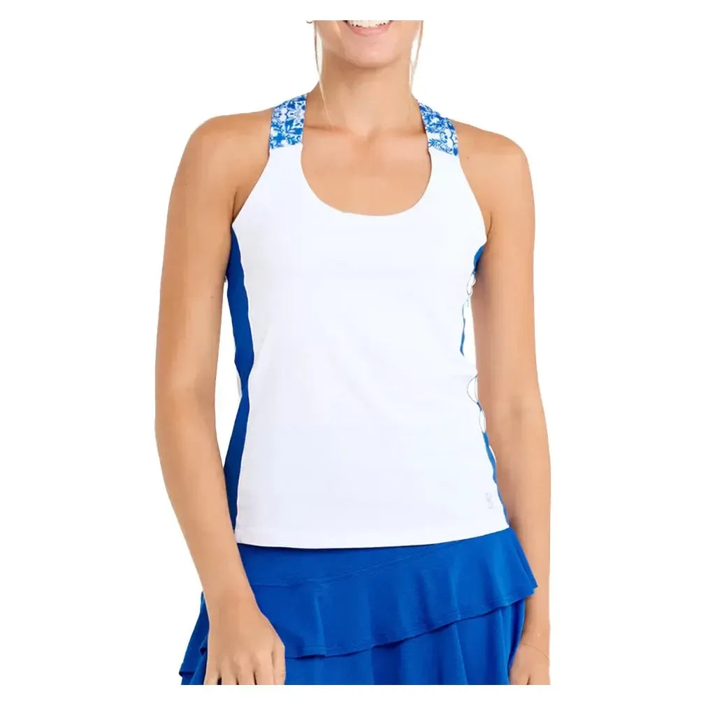 Women's Tennis Tank White and Sandra Tiles-Apparel-Sofibella-2279MSA-WHTU25-Tennis Express
