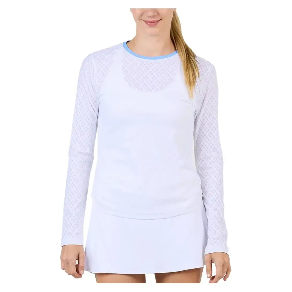 Women's Long Sleeve Tennis Top Grid Jacquard and Periwinkle-Apparel-Sofibella-2293SPR-WHTU25_37358685-ccca-4632-a693-af42a95cda02-Tennis Express