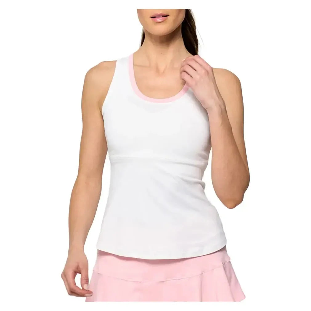 Women's Peek Tennis Tank White and Carnation-Apparel-Lija-25A-1976T3F25-Tennis Express