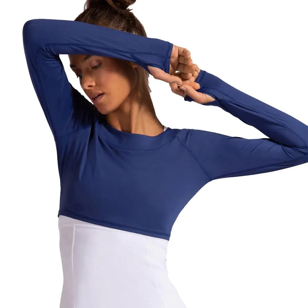 Women's Tennis Crop Top-Apparel-BloqUV-4001-Navy-Tennis Express