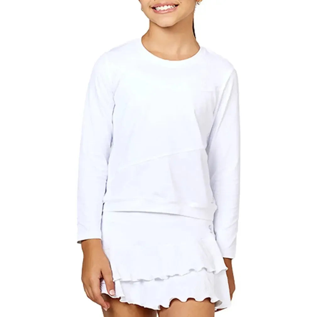 Girls' Tennis Pullover White-Apparel-Sofibella-4015EQU-WHT-Tennis Express